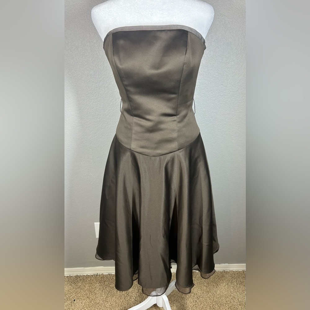 VTG Mori Lee by Madeline Gardner Sz 6 Chocolate Brown Strapless Event Dress - Picture 2 of 11